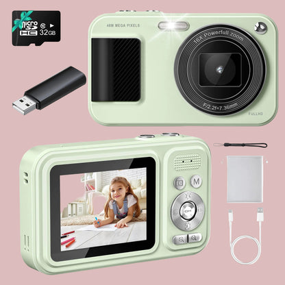 Digital Camera Student Cameras with 32GB Card. Autofocus 48MP Point and Shoot Digital Cameras 16X Zoom Anti-Shake Vlogging Camera Compact Small Cameras for Boys Girls Teenagers